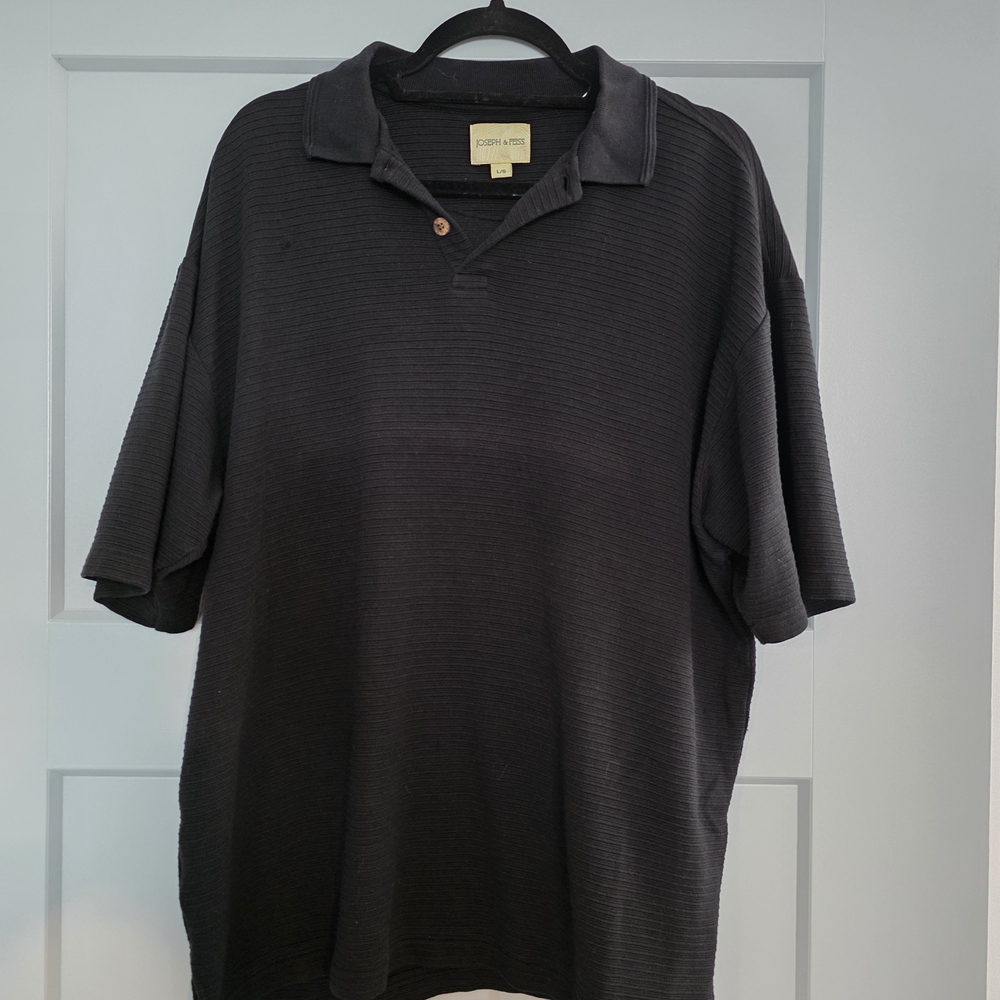 Joseph & Feiss Men’s Polo Shirt – Size Large – Black Silk Cotton Blend